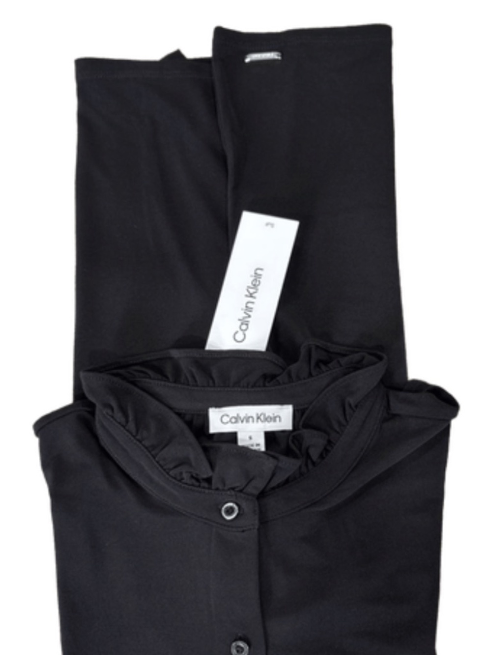 CALVIN KLEIN Jet Black Ruffle Collar Blouse WOMEN'S · SIZE SMALL · BUTTON FRONT - Picture 5 of 5